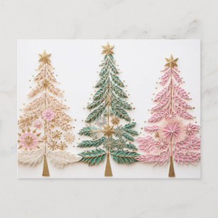 Carte Postale Elegante rose et sapins verts