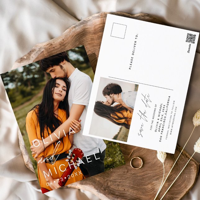 Carte Postale Élégante typographie Enregistrer la date Photo Min (Créateur téléchargé)