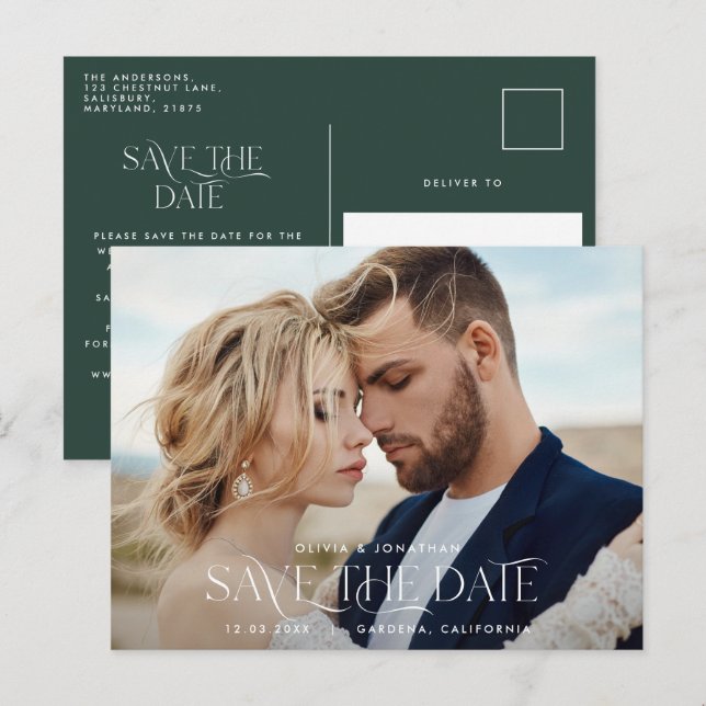 Carte Postale Élégante typographie moderne unique photo verte (Devant / Derrière)