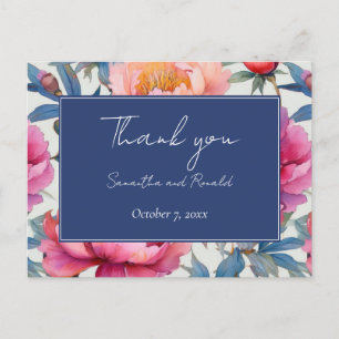 Carte Postale Élégantes fleurs de paonies aquarelle Mariage Reme