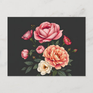 Carte Postale Élégantes pivoines Roses et fleurs d'Hydrangée