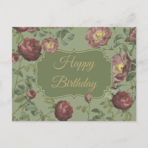 Carte Postale Élégantes roses de jardin vintage Joyeux Anniversa