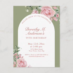 Carte Postale Élégantes roses roses blush pour 95e anniversaire