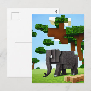 Carte Postale Élément d'art pixel Éléphant de safari mignon