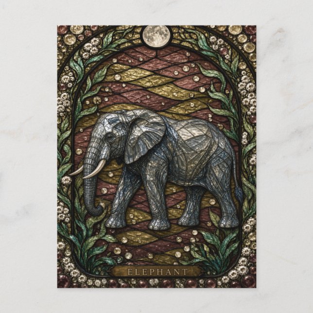 Carte Postale Élément de vitrail Illumina Plains éléphant sec (Devant)