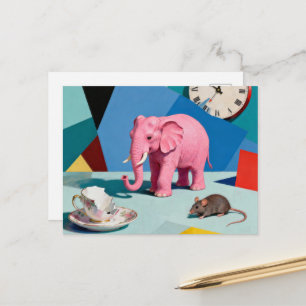 Carte Postale Élément Rose Souris Tasse à Thé Cassée Horloge Sur