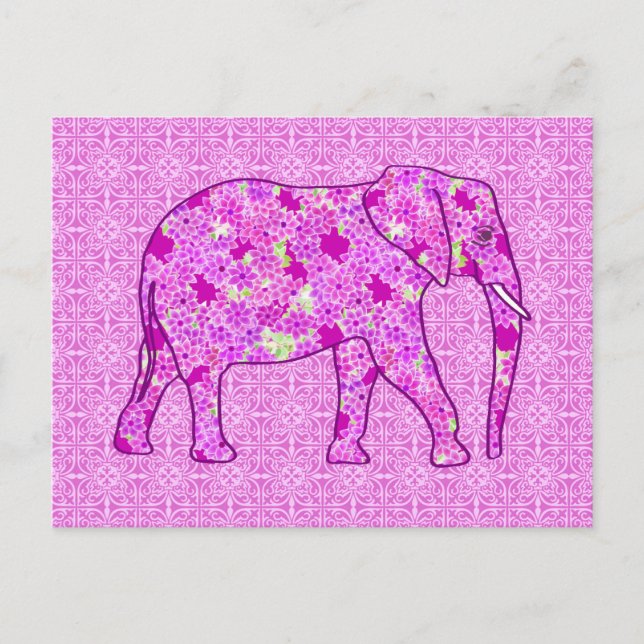 Carte Postale Eléphant à fleurs - orchidée et magenta (Devant)