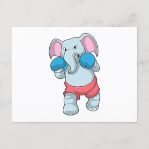 Carte Postale Éléphant à la boxe avec des gants de boxe