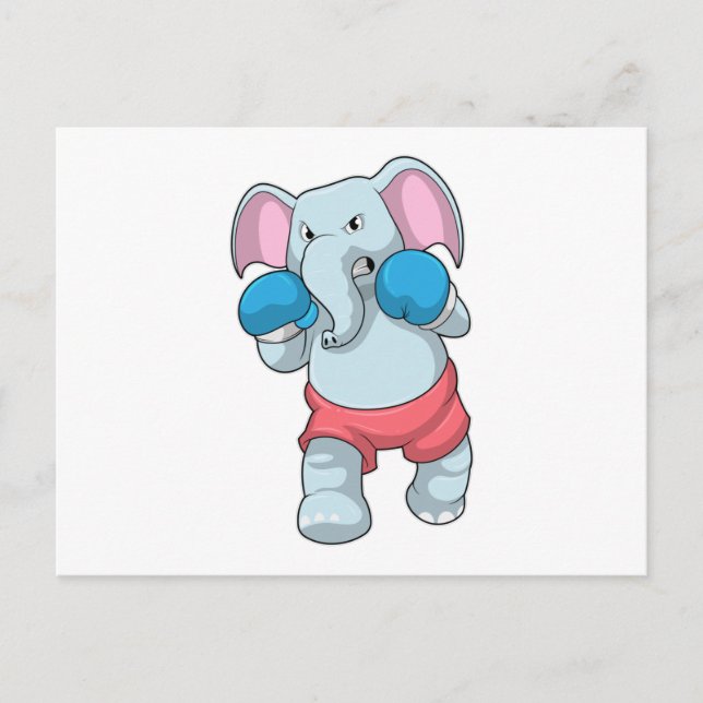 Carte Postale Eléphant à la boxe avec gants de boxe (Devant)