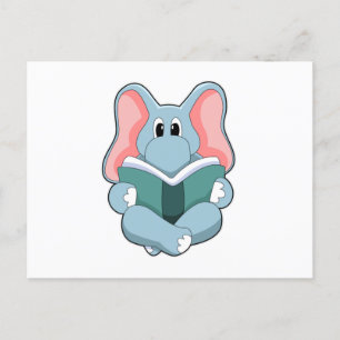 Carte Postale Éléphant à la lecture avec un livre