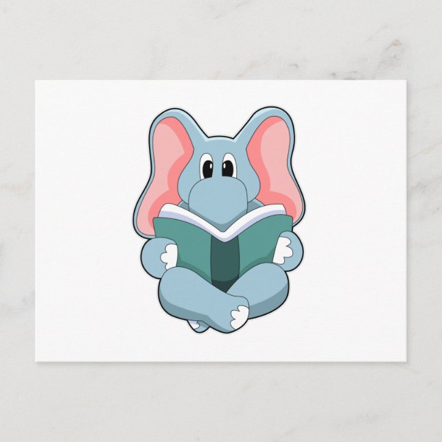 Carte Postale Éléphant à la lecture avec un livre (Devant)