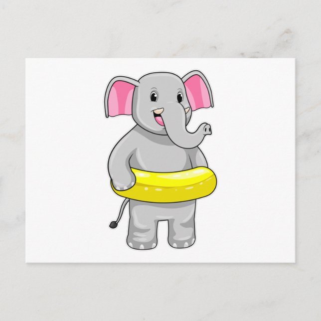 Carte Postale Eléphant à nager avec Lifebuoy (Devant)
