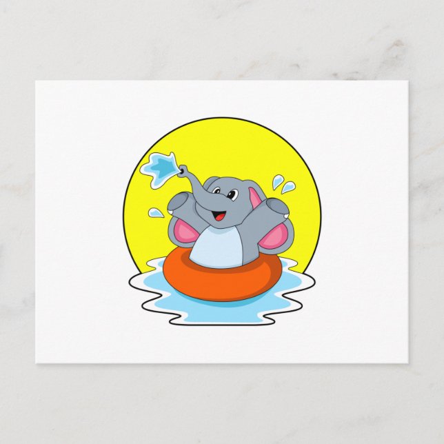 Carte Postale Eléphant à nager avec Lifebuoy (Devant)