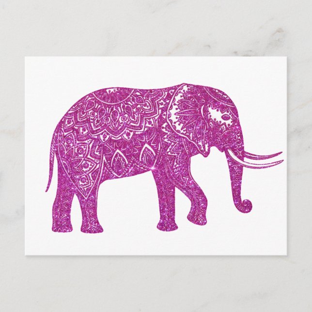 Carte Postale éléphant à paillettes roses (Devant)