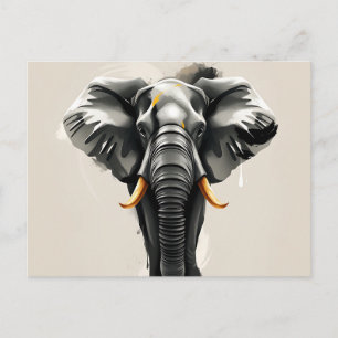 Carte Postale Éléphant Abstrait avec Défenses Dorées sur Tons Ne
