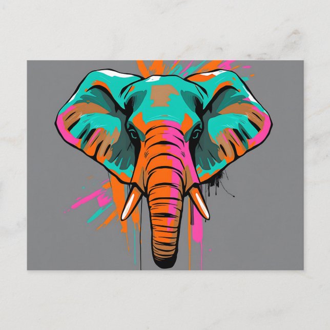 Carte Postale Éléphant Abstrait Vibrant avec Teal Gras  (Devant)