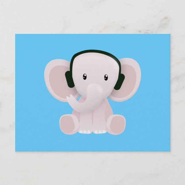 Carte Postale Elephant aime la musique (Devant)