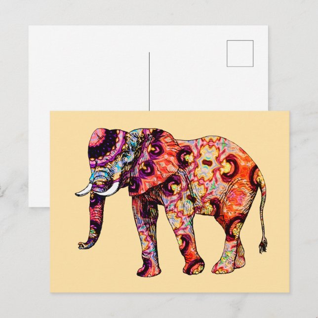 Carte Postale Elephant Animal Traditional Chinese Patterns  (Devant / Derrière)