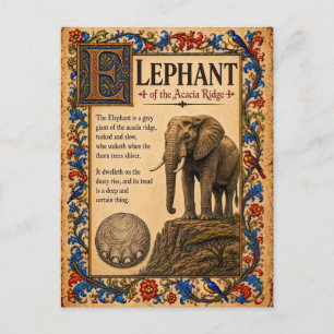 Carte Postale Éléphant, Art de Bestiaire Médiéval
