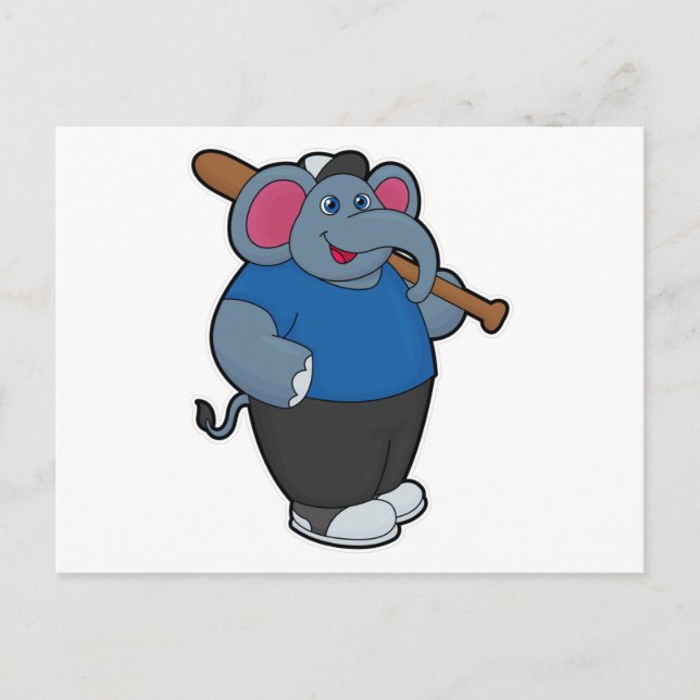 Carte Postale Elephant au baseball avec batte de baseball (Devant)