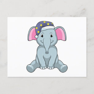 Carte Postale Eléphant au coucher avec casquette de nuit