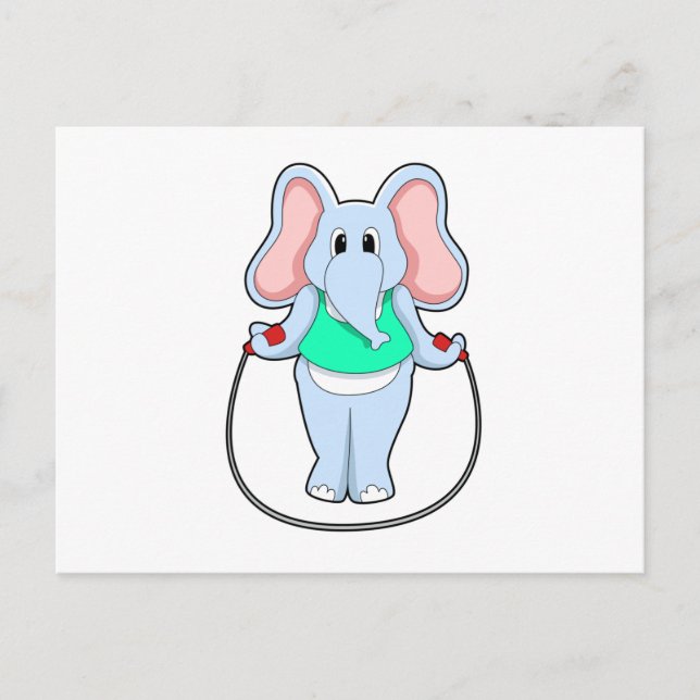 Carte Postale Éléphant au gym avec corde à sauter.PNG (Devant)