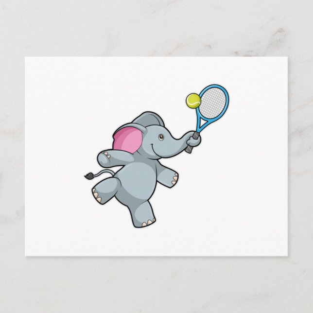 Carte Postale Éléphant au tennis avec raquette de tennis (Devant)
