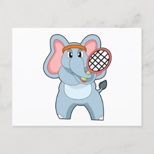 Carte Postale Éléphant au tennis avec une raquette de tennis