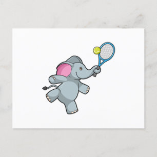 Carte Postale Éléphant au tennis avec une raquette de tennis