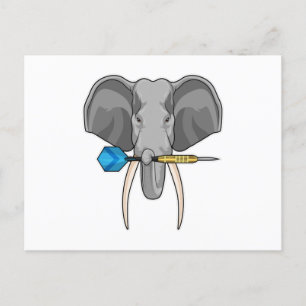 Carte Postale Eléphant aux fléchettes avec fléchette