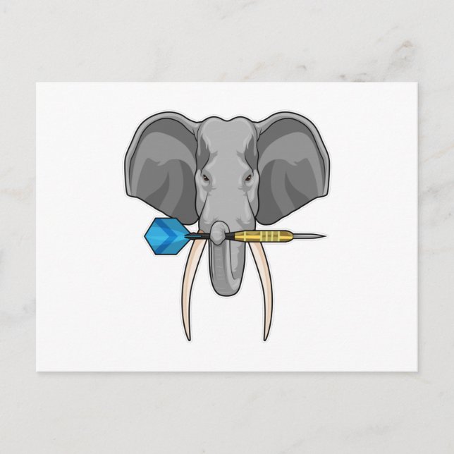 Carte Postale Éléphant aux fléchettes avec fléchette (Devant)