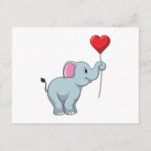 Carte Postale Éléphant avec ballon en forme de cœur