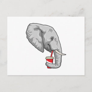 Carte Postale Eléphant avec boisson
