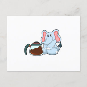 Carte Postale Éléphant avec cafetière