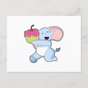 Carte Postale Éléphant avec gâteau