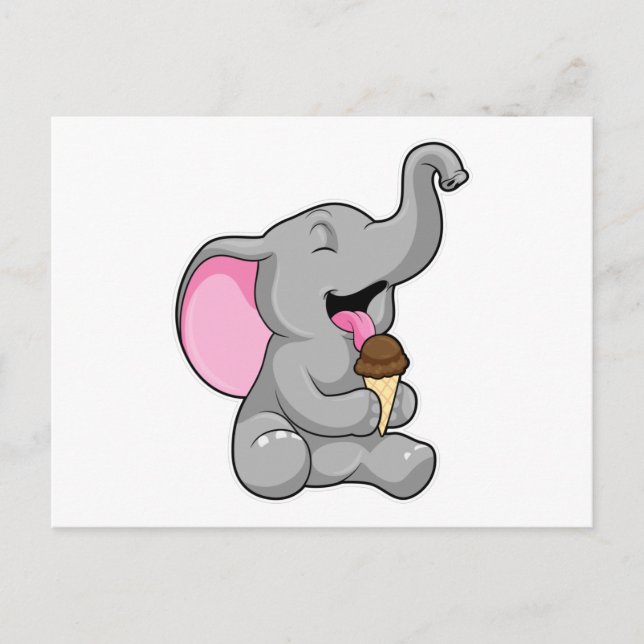 Carte Postale Éléphant avec glace au gaufre au chocolat (Devant)