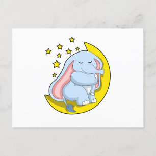 Carte Postale Eléphant avec lune et étoiles