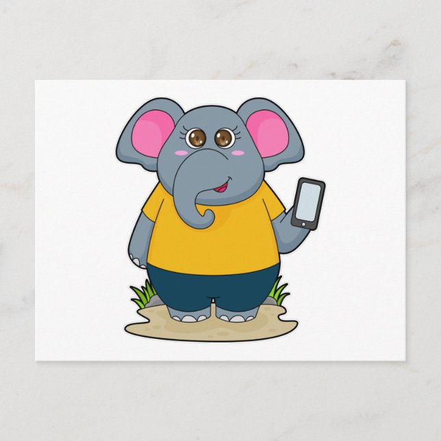 Carte Postale Éléphant avec mobile (Devant)
