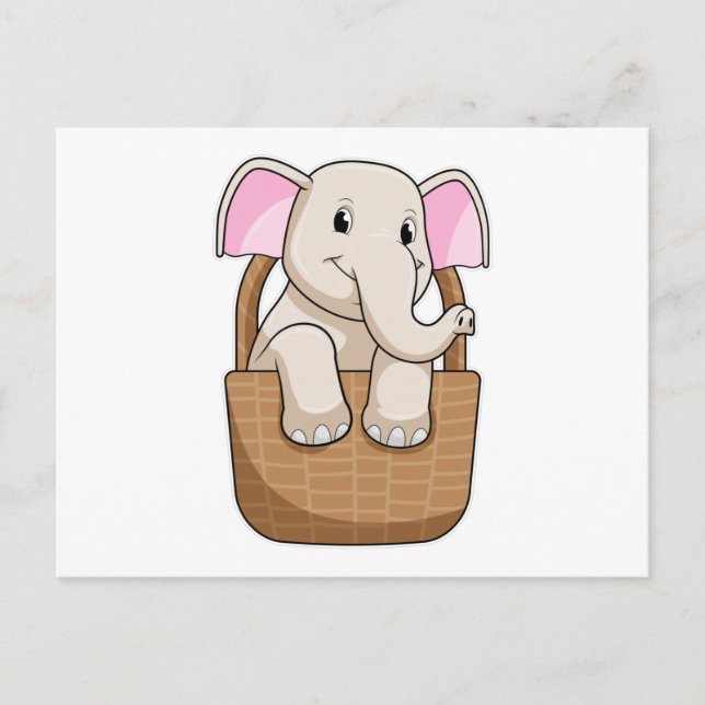 Carte Postale Eléphant avec panier (Devant)