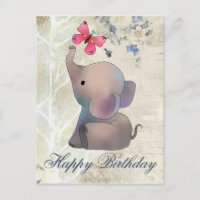 Éléphant avec papillon rose