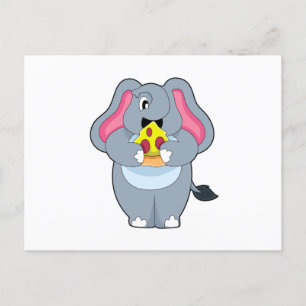 Carte Postale Éléphant avec pizza