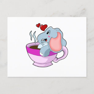 Carte Postale Éléphant avec tasse à café