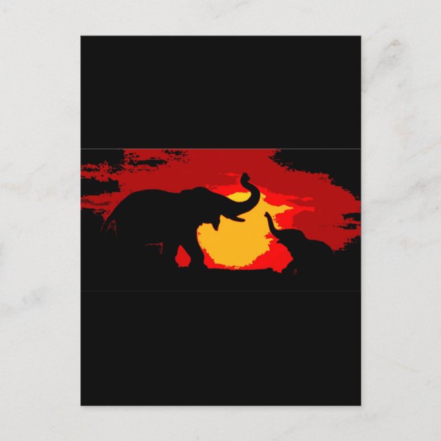 Carte postale Elephant, Baby Elephant & Sunset (Devant)