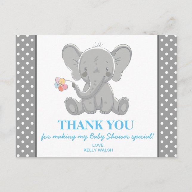 Carte Postale Elephant Baby shower Merci note Pois (Devant)