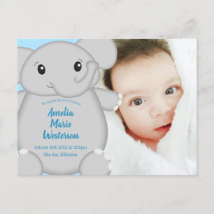 Carte Postale Elephant Baby shower Safari Blue Boy