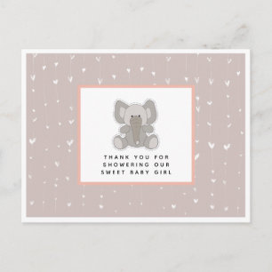 Carte Postale Éléphant Bébé Cœurs en Ficelle Remerciement Baby S