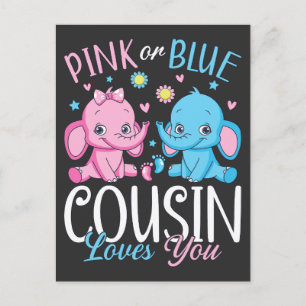 Carte Postale Éléphant Bébé Cousin T'aime Rose Ou Bleu