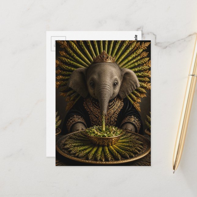 Carte Postale Éléphant bébé et les asperges (Devant/Arrière en situation)