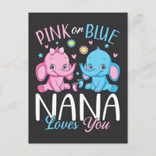 Carte Postale Éléphant bébé Nana t'aime rose ou bleu