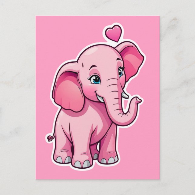 Carte Postale Eléphant Bébé Rose Cute Avec Amour (Devant)